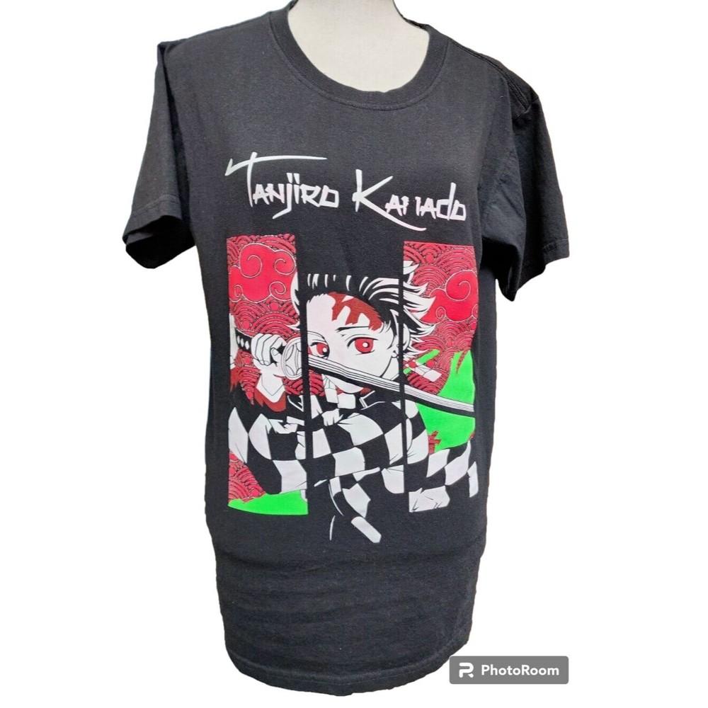 Tanjiro Kamado Demon Slayer Anime 2 Sided Black T-Shirt Size M
